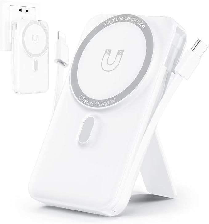 for Magsafe Battery Pack 10000mAh Magnetic Power Bank, 22.5W PD 3.0+QC 4.0 Super Charging Wireless Portable Charger, Built-in Cables &AC Wall Plug &Stand &LED Display for iPhone 17/16/15/14/13 Series