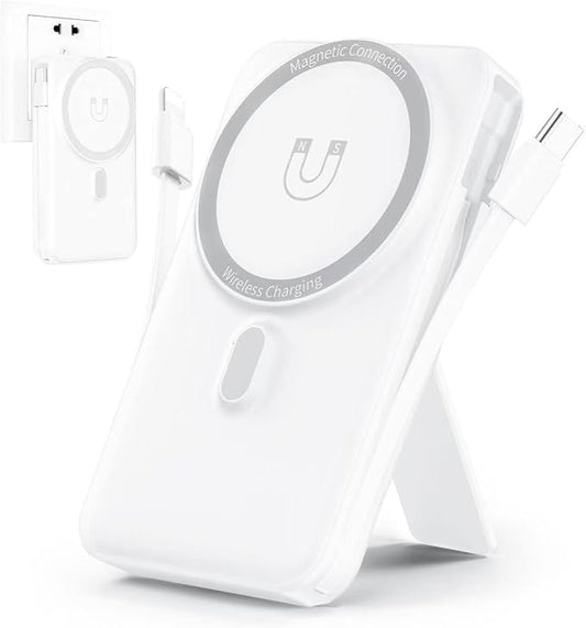 for Magsafe Battery Pack 10000mAh Magnetic Power Bank, 22.5W PD 3.0+QC 4.0 Super Charging Wireless Portable Charger, Built-in Cables &AC Wall Plug &Stand &LED Display for iPhone 17/16/15/14/13 Series