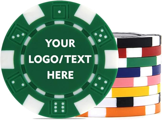 100 Custom Dice Striped Poker Chips, Print Your Text, Logo or Design, Casino Sized Chips for Texas Hold'em, Blackjack, Tournaments, Card Clubs