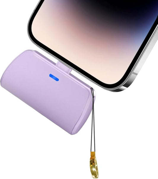 WAVYPO Keychain Portable Charger 2500mAh, Cell Phone Portable Power Bank Pack Mini Power Emergency Pod Fast Charging Compatible for iPhone 14/14 Pro Max/13/13 Pro Max/12/12 Pro Max/11/XR/X/8 (Purple)