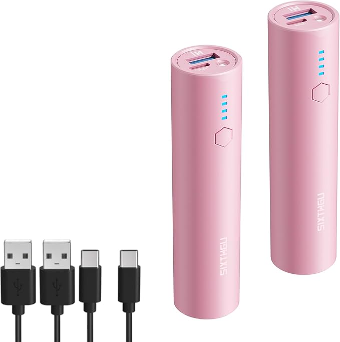 S03 Portable Charger, 5000mAh 2-Pack Small Power Bank with Fast Charging, USB-C Output Compatible with iPhone, Samsung, and More, Pink