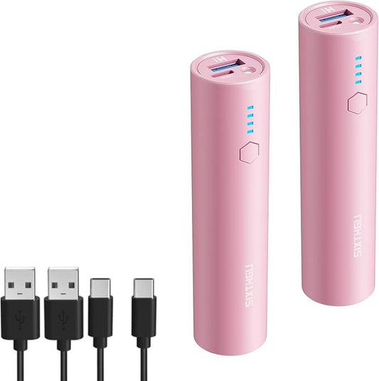 S03 Portable Charger, 5000mAh 2-Pack Small Power Bank with Fast Charging, USB-C Output Compatible with iPhone, Samsung, and More, Pink