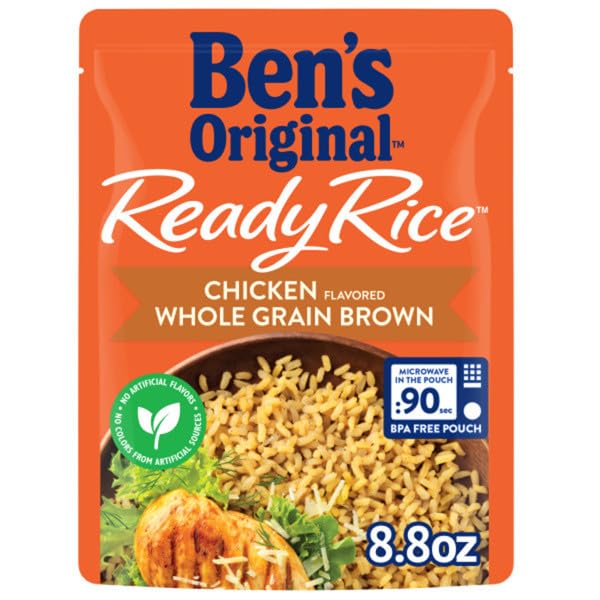 BEN'S ORIGINAL Ready Rice Chicken Flavored Whole Grain Brown Rice, Easy Flavored Rice Dinner Side, 8.8 oz Pouch (Pack of 12)