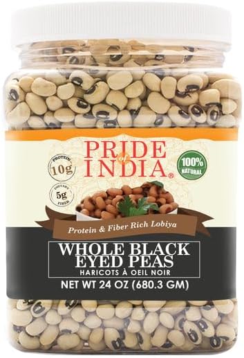 Pride Of India - PACK of 6 - Indian Whole Black Eyed Peas - Protein & Fiber Rich Lobiya, 1.5 Pound Jar