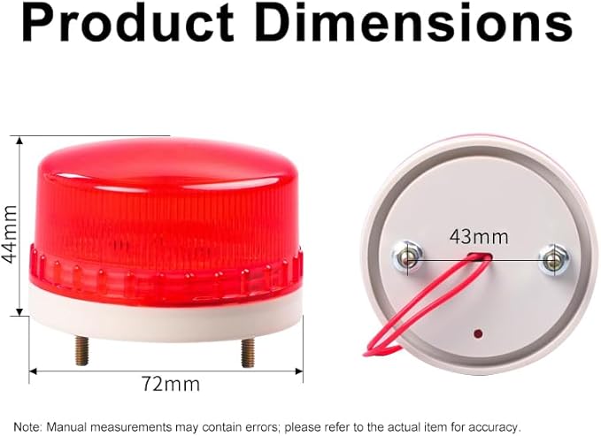 LTE-5061J LED Steady Beacon Light Silent, 24V Screw Mount Signal Warning Lamp for Industrial Machines, Warehouse, Security Monitoring, Construction Safety, Waterproof, Red (Steady No Sound)