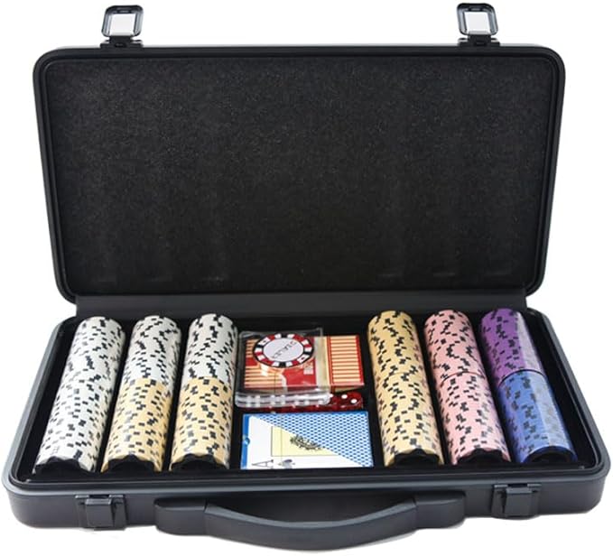 THUNDERBAY 13.5 Gram 300 Clay Composite Poker Chips Set with Aluminum Case, Two Decks of Playing Cards, One Metal Dealer Button&5 Dices for Poker, Texas Hold'em, Blackjack, Casino Games at Home