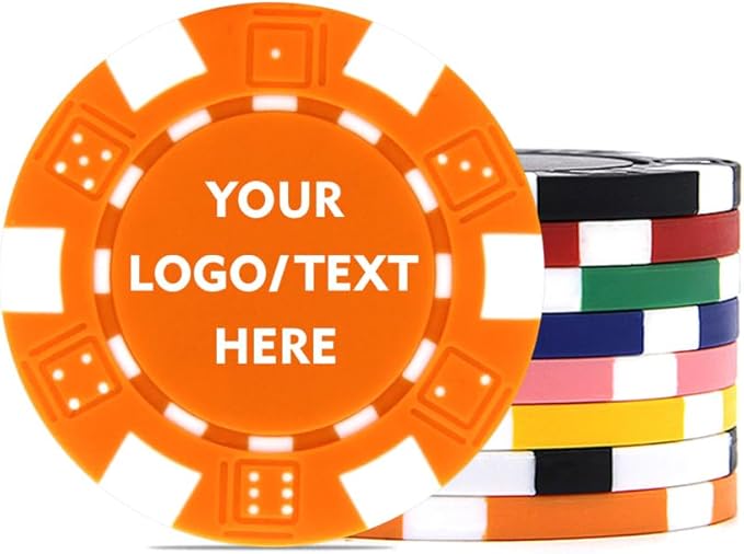 100 Custom Dice Striped Poker Chips, Print Your Text, Logo or Design, Casino Sized Chips for Texas Hold'em, Blackjack, Tournaments, Card Clubs