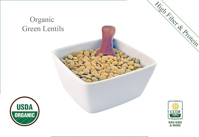 Organic Green Lentils Whole Raw, High Fiber Non-GMO-Bulk (1LB)