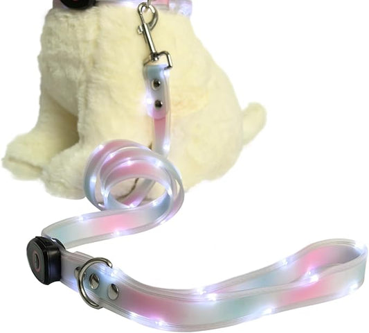 LED Dog Leash,4 Ft Light Up Waterproof Rechargeable Safety Glow in The Dark Dog Leash for Small Medium Large Dogs Walking at Night Pets （Pink Blue）