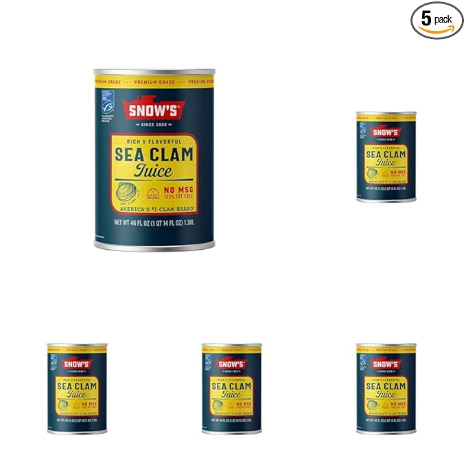 Snow's Sea Clam Juice, 46 oz Can - Premium Grade Rich & Flavorful Clam Juice from Wild Caught Surf Clams - Gluten Free, Keto Friendly, Fat Free (Pack of 5)