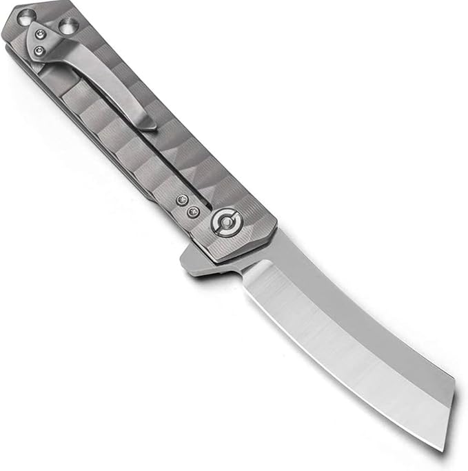 Titanium Custom Pocket Folding Knife Razor Blade Ball Bearing System with TC4 Titanium Lightweight Handle for Outdoor Camping Survival,Gift for Gentleman Husband Men