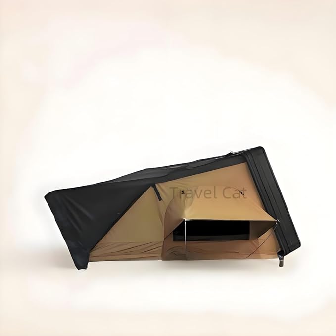 Travel Cat Hard Shell Rooftop Tent Hardshell Roof Top Tent Car Camping for Pickup Wagon Van SUV All Seasons with Telescopic Ladder (Black & Khaki)