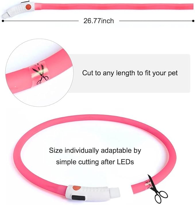 Illumifun LED Dog Collar - USB Rechargeable Light Up Dog Collar Glow in The Dark, Lighted Pet Necklace for Nighttime Walking (Pink-Silicone)