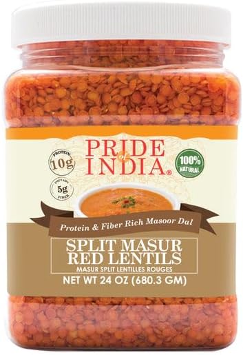 Pride Of India - PACK of 6 - Indian Split Masur Red Lentils - Protein & Fiber Rich Masoor Dal, 1.5 Pound Jar