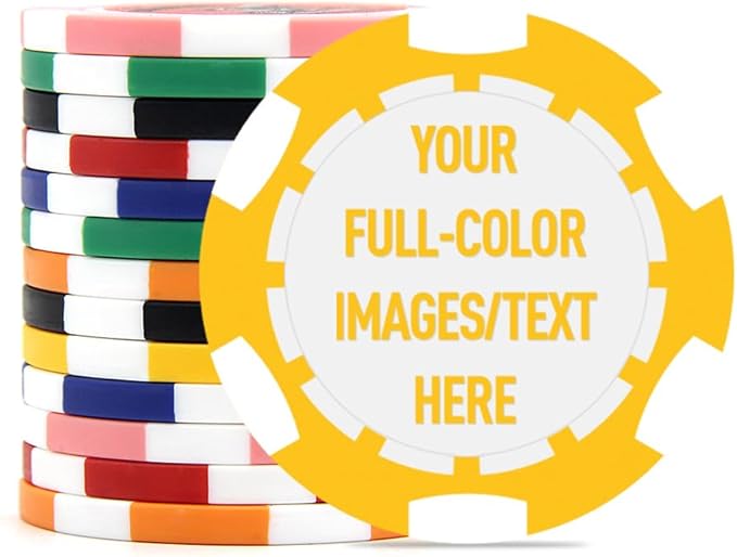 40mm Custom Poker Chips with Your Text,Logo or Design for Weddings, Anniversaries, Parties, Corporate Events and Fundraisers,100 Full Color 11.5 Gram Casino Sized Poker Chips