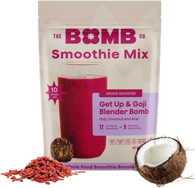 The Bomb Co. Blender Bomb, Get up & Goji, Superfood Smoothie Mix with Goji Berries, Hemp, Flax, Chia Seeds & Amino Acids, Gluten Free, High Fiber, 10 Servings