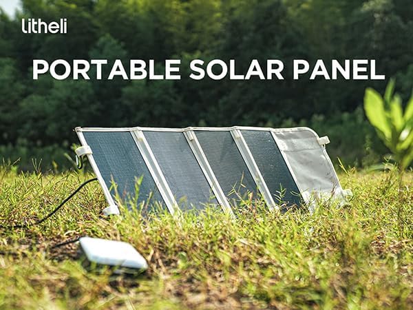 Litheli 24W Portable Solar Panel Charger with Bag, Foldable USB-C & USB-A Solar Power Bank for Phone, Camping, Hiking, RV, Emergency Use, IP68 Waterproof with Adjustable Kickstand