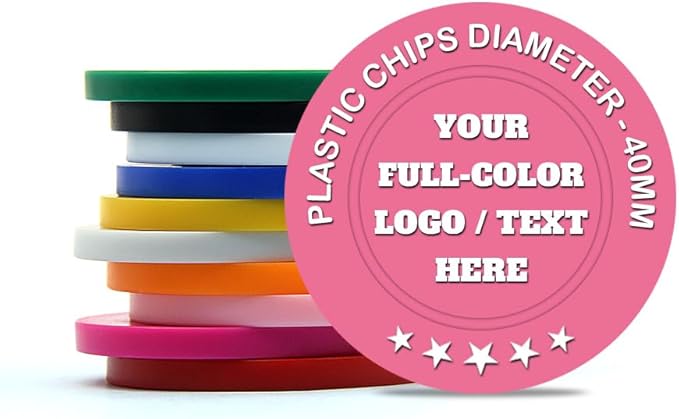 500 Custom Poker Chips Plastic Tokens,40mm/1.57in Diameter,Imprint Full-Color with Your Logo,Text or Images for Drink Bar,Wedding,Event,Company Advertise