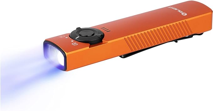 OLIGHT Arkfeld UV Rechargeable EDC Flashlight, 1000 Lumens White LED and 365nm Blacklight Combo for Outdoors, Emergency, Working, Pet Urine Detection (Orange NW)