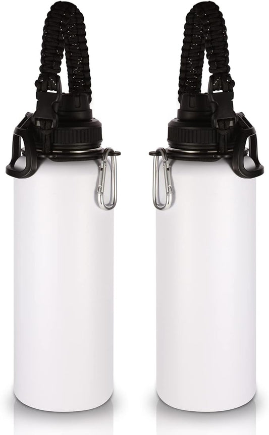 Volhoply Insulated Water Bottles Bulk 2 Pack, 40 oz Stainless Steel Sports Bottle with Paracord Handle & Spout Lid, Double Walled Vacuum Metal Water Cups, Reusable Big jug for Adults(White,2 Set)