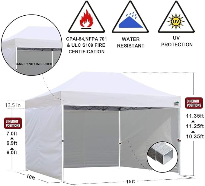 Eurmax USA 10'x15' Pop-up Canopy Tent Commercial Instant Canopies with 4 Removable Zipper End Side Walls and Roller Bag, Bonus 4 SandBags(Blue)