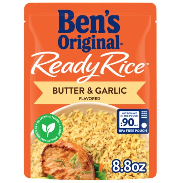 BEN'S ORIGINAL Ready Rice Butter and Garlic Flavored Rice, Easy Dinner Side, 8.8 oz Pouch (Pack of 12)