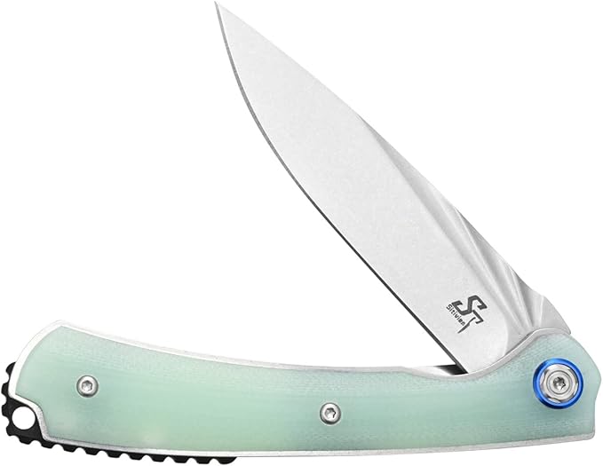 Sitivien ST144 Folding Knife,14C28N Steel Blade,G10 Handle Pocket Knife for Outdoor EDC Camping,Survival,Hiking,Fishing(Jade)
