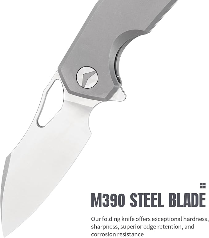 Folding Knife pocket knife EDC Knife With Clip Survival knife Camping knife - M390 Steel Titanium Handle - Outdoor Camping Hiking Survival Hunting knife with Sheath Gifts For Men (Grey)