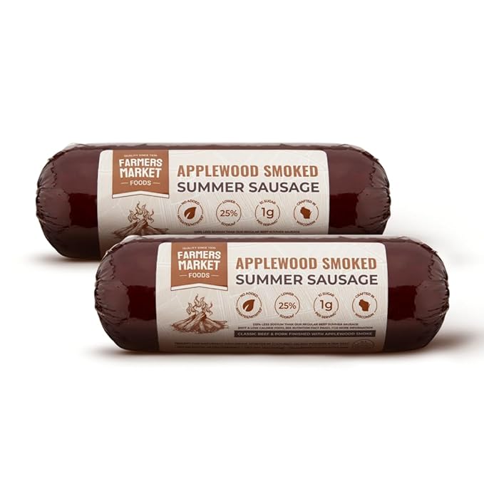 Farmers Market, Gluten Free, Keto, Paleo, Low Sodium, Zero Sugar, Summer Sausage Gift Set, 2-Pack, Applewood Smoked