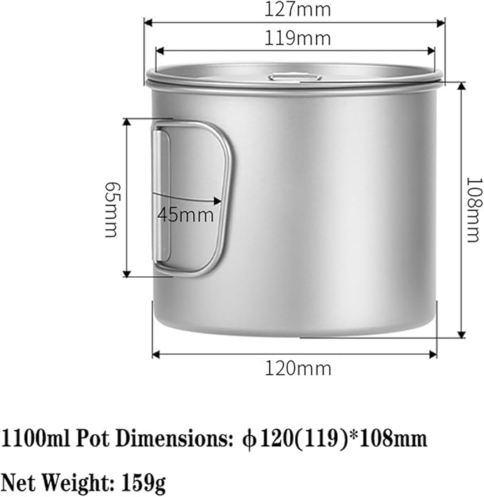 Titanium Pot 900ml & 1100ml & 1600ml Lightweight Camping Cookware for Outdoor Hiking Backpacking Travel, Non-Toxic Druable Cooking Pot with Lid & Folding Handle