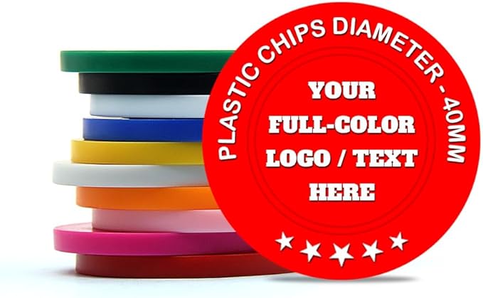 500 Custom Poker Chips Plastic Tokens,40mm/1.57in Diameter,Imprint Full-Color with Your Logo,Text or Images for Drink Bar,Wedding,Event,Company Advertise