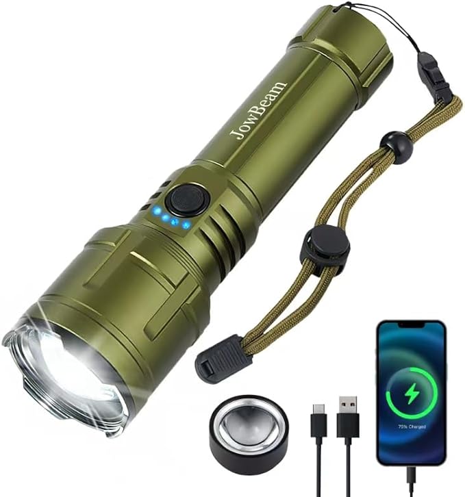 Tactical Flashlight High Lumens, 5000mAh USB-C Rechargeable, 3000lm Bright Flashlights 5000 FT Beam, 5 Modes, Zoomable, 7-32H Runtime, with Lens, for Camping, Hiking, Emergencies