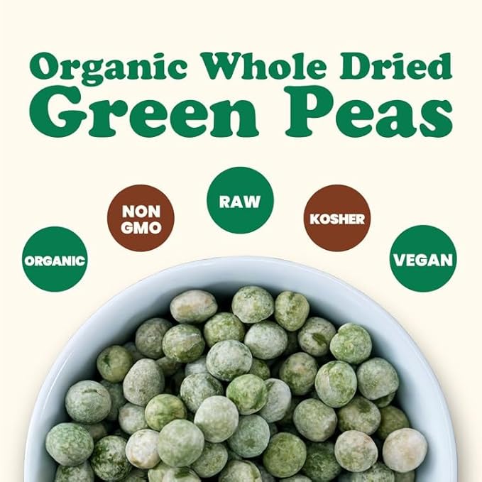 Food to Live - Organic Whole Dried Green Peas, 2.5 Pounds Non-GMO, Green Vatana, Sproutable, Vegan, Kosher, Bulk. Pre-Soak Needed. Rich in Protein, Fiber.