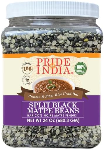 Pride Of India - PACK of 6 - Indian Split Black Gram Matpe Beans - Protein & Fiber Rich Urad Dal, 1.5 Pound Jar
