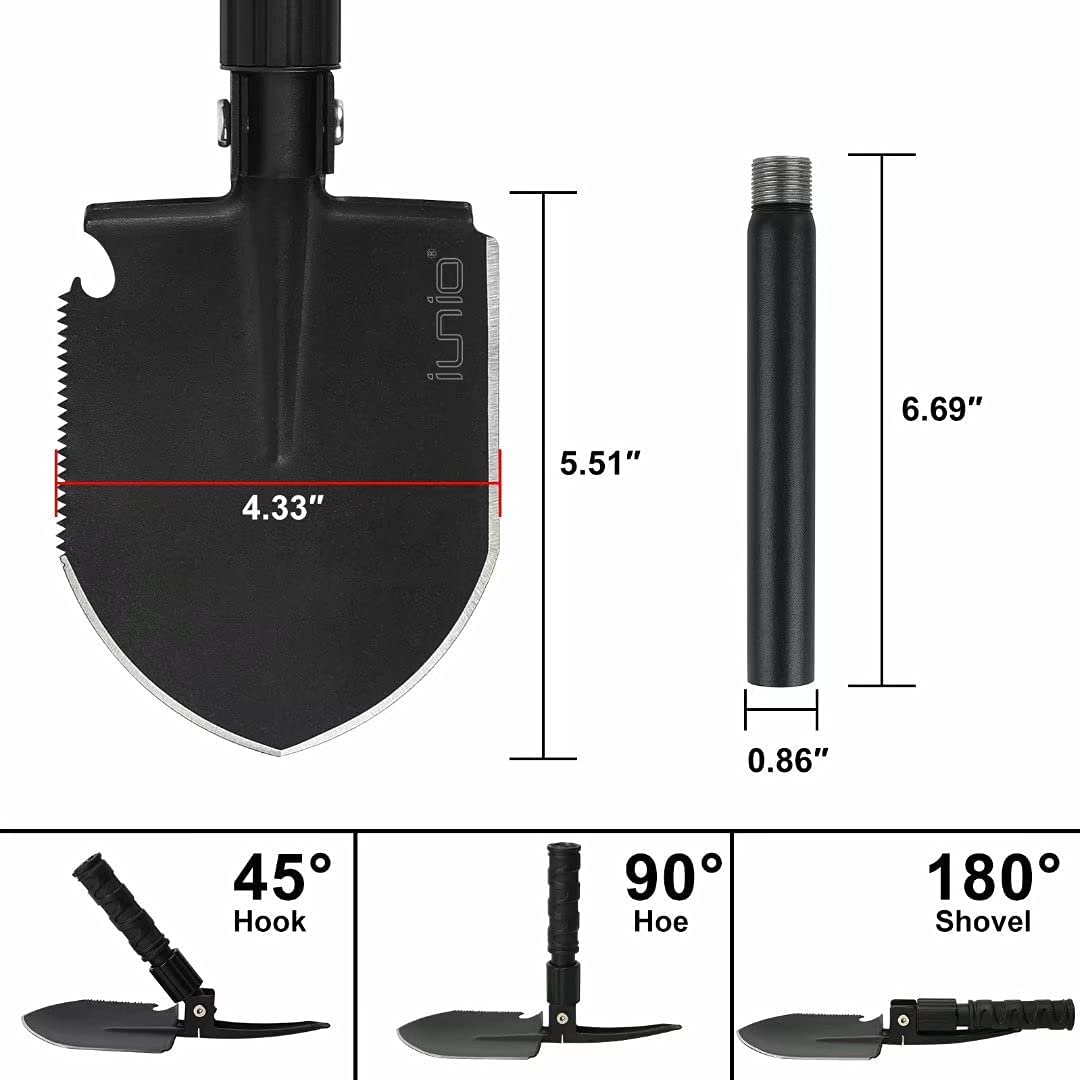 iunio Folding Camping Shovel 31in, Heavy-Duty Carbon Steel Survival Shovel