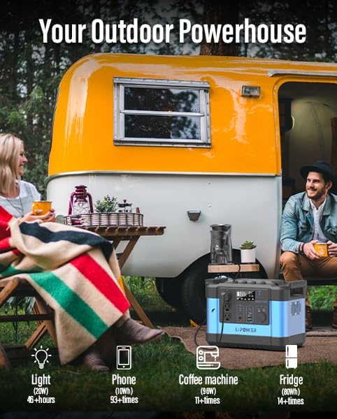 Lipower Power Station 1000W, 1120Wh LiFePO4 Battery Solar Generator for Camping, AC Outlets*3, PD 60W, Portable Power Station for Home Use, CPAP, Emergency-Blue