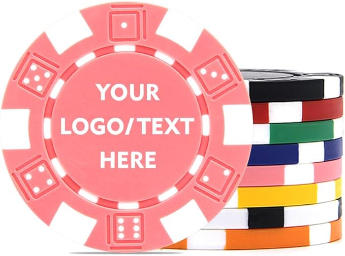 100 Custom Dice Striped Poker Chips, Print Your Text, Logo or Design, Casino Sized Chips for Texas Hold'em, Blackjack, Tournaments, Card Clubs
