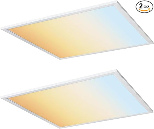 Diodesy- 1x1Ft LED Flat Panel Light 5 CCT 3000K/3500K/4000K/4500K/5000K Selectable 10W 920 Lumens Dimmable 12-Inch Square Slim Ceiling Mount Downlight for Office Kitchen Home UL Listed Pack of 2
