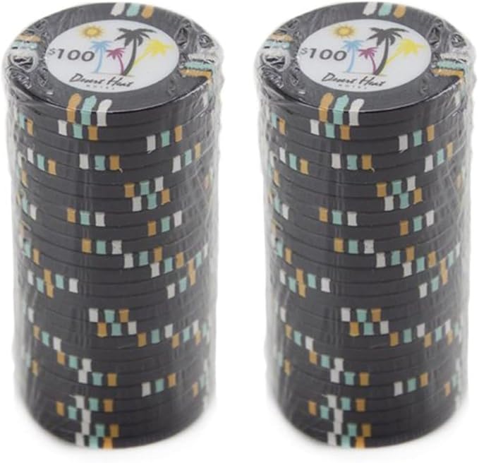 13.5-gram Desert Heat Premium Poker Chips (50-Pack) Heavy Clay Composite Set - Bulk Casino Chips with Denominations for Texas Holdem, Blackjack - Betting Game Accessories ($25 Green)