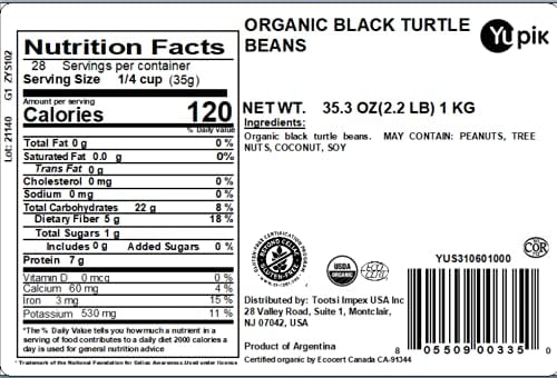 Yupik Organic Black Turtle Beans, 2.2 Lb, Non-GMO, Vegan, Gluten-Free (Pack of 2)