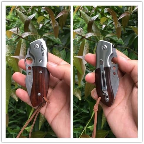 ALBATROSS Premium Damascus Steel Folding Pocket Knife with Liner Lock - EDC Knife with Sandalwood Handle - Perfect for Outdoor, Hunting, Survival & Gift Collection - HGDK007