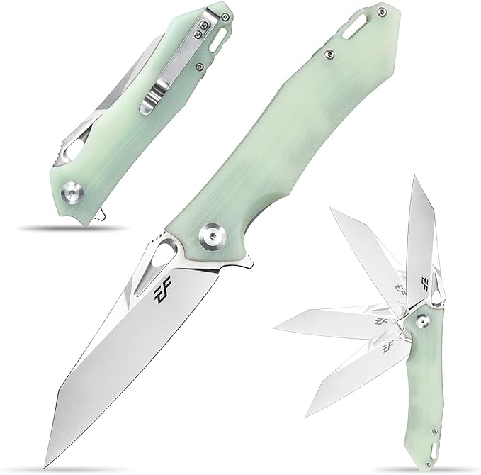 Eafengrow EF934 Pocket Knife D2 Steel Blade Folding Knife G10 Handle Liner Lock Camping Survival Tool Knives for Outdoor Camping Survival Hiking(jade)