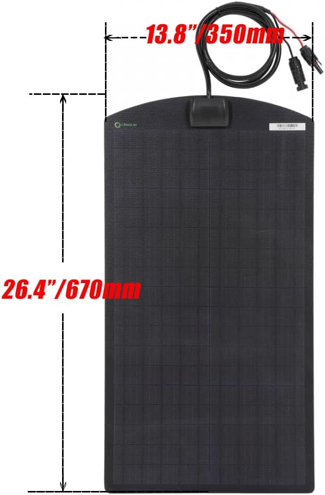 Lensunsolar 35W Flexible Solar Panel 12V, 26.4x13.8in, ETFE Black Thin, Slim Semi-Flexible PERC Mono High Efficiency Solar Cells, 12 Volt for Battery Charge Marine RV Campers Boats Tent