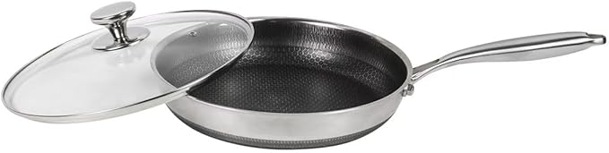 Stainless Steel Pan, Nonstick Frying Pan with Glass Lid, 10.8inch PFOA-Free, Stay-Cool Handle Easily Cleaned Induction Cooktops are Suitable, Compatible with All Cooktops