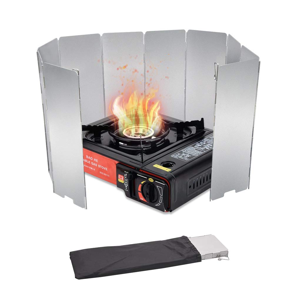 10 Plates Stove Windscreen, Aluminum Stove Windshield with Drawstring Bag