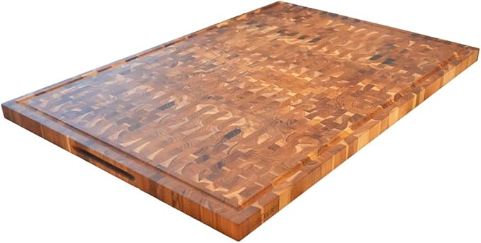 EcoDecors FSC Certified Solid Teak Cutting Board 40x28, XL Reversible End Grain Butcher Block for Kitchen, BBQ & Carving, Heavy Duty Wood Board