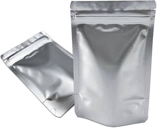 PABCK Small Stand-Up Resealable Heat Seal Bags 3.55mil Frosted Silver Mylar Foil Sealed Bags 50 Pieces 3.35x5.1 inch for Zip Packaging Lock Food Storage Pouch