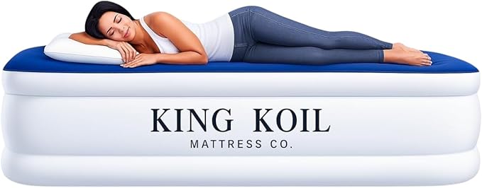 King Koil Luxury Queen Air Mattress with Built-in Pillow & Ultra-Fast Built-in High-Speed Pump, 20??Inflatable Premium Airbed, Waterproof, Adjustable Firmness, 1-Year Manufacturer Warranty