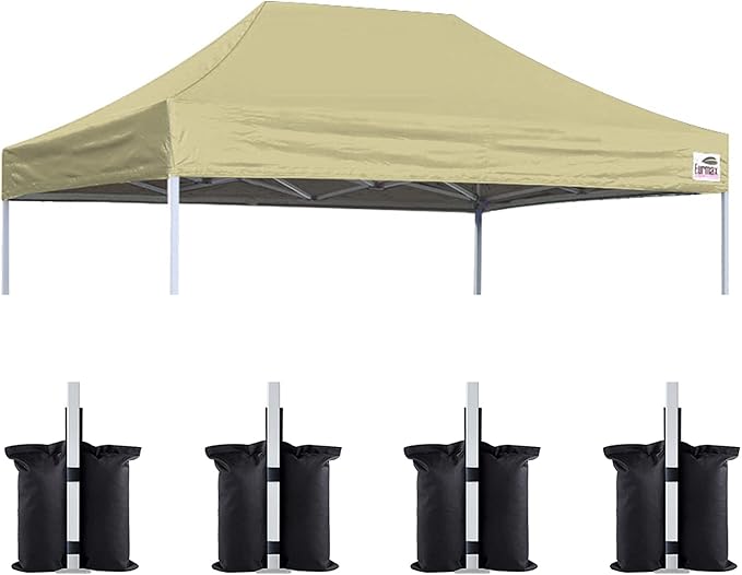Eurmax USA Pop Up Canopy Replacement Canopy Tent Top Cover, Instant Canopy Top Cover ONLY,Bonus 4PC Pack Weight Bag(8x12, Beige)