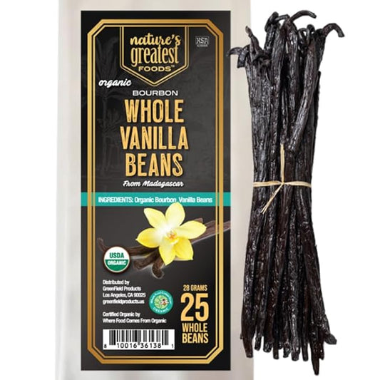 Nature's Greatest Organic Madagascar Bourbon Vanilla Beans - Grade B, Non-GMO, Kosher, Gluten - Free | Sustainably Sourced & Naturally Derived | Premium Quality Extract, Baking, and Cooking 25ct